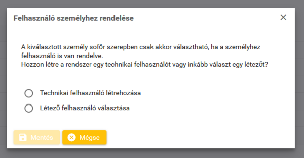 Technikai felhasználó generálása